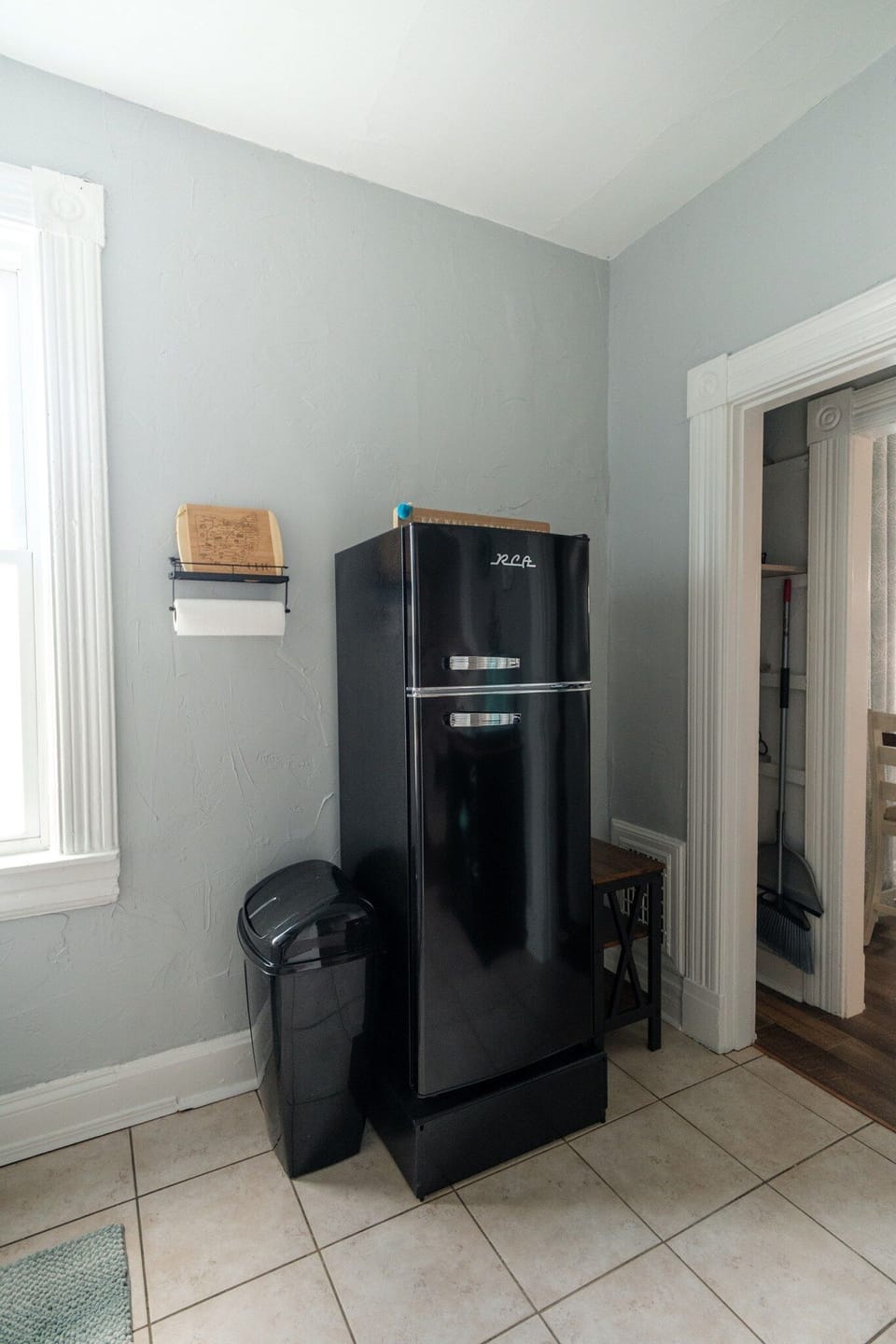Retro fridge with some first morning breakfast items