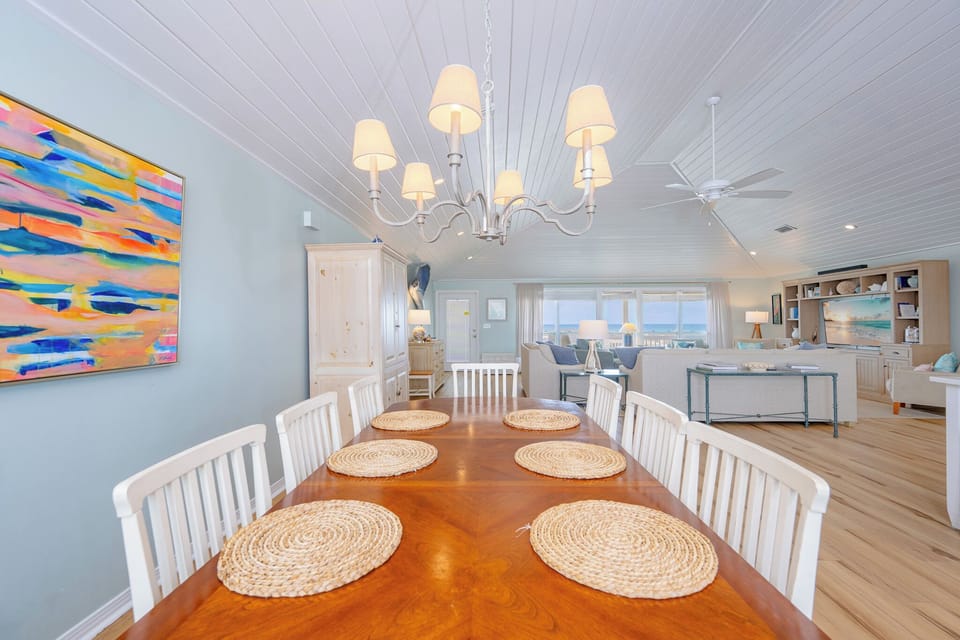 Eight chairs surround your dining table where laughter will fill the room before evening meals
