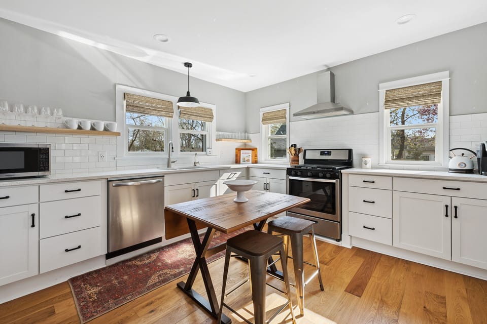 Our modern kitchen is loaded with upgrades and everything you need for prepping & serving.