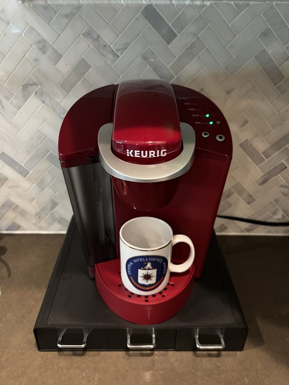 We have both a drip coffee maker and a Keurig K cup single cup coffee maker.