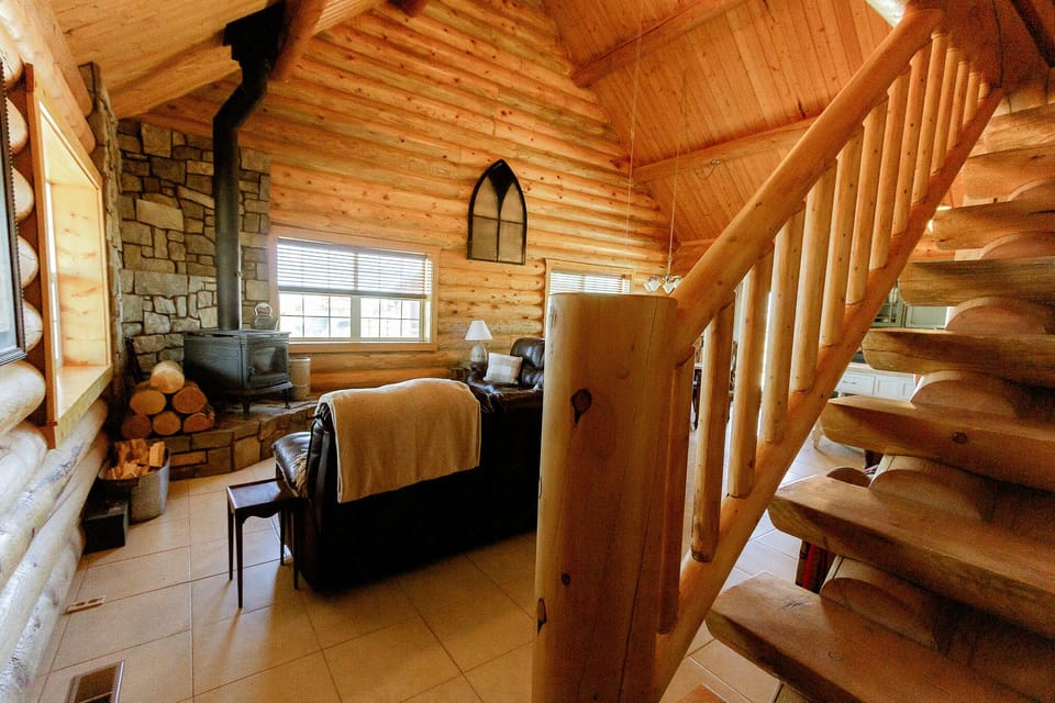 Staircase leading to loft. 