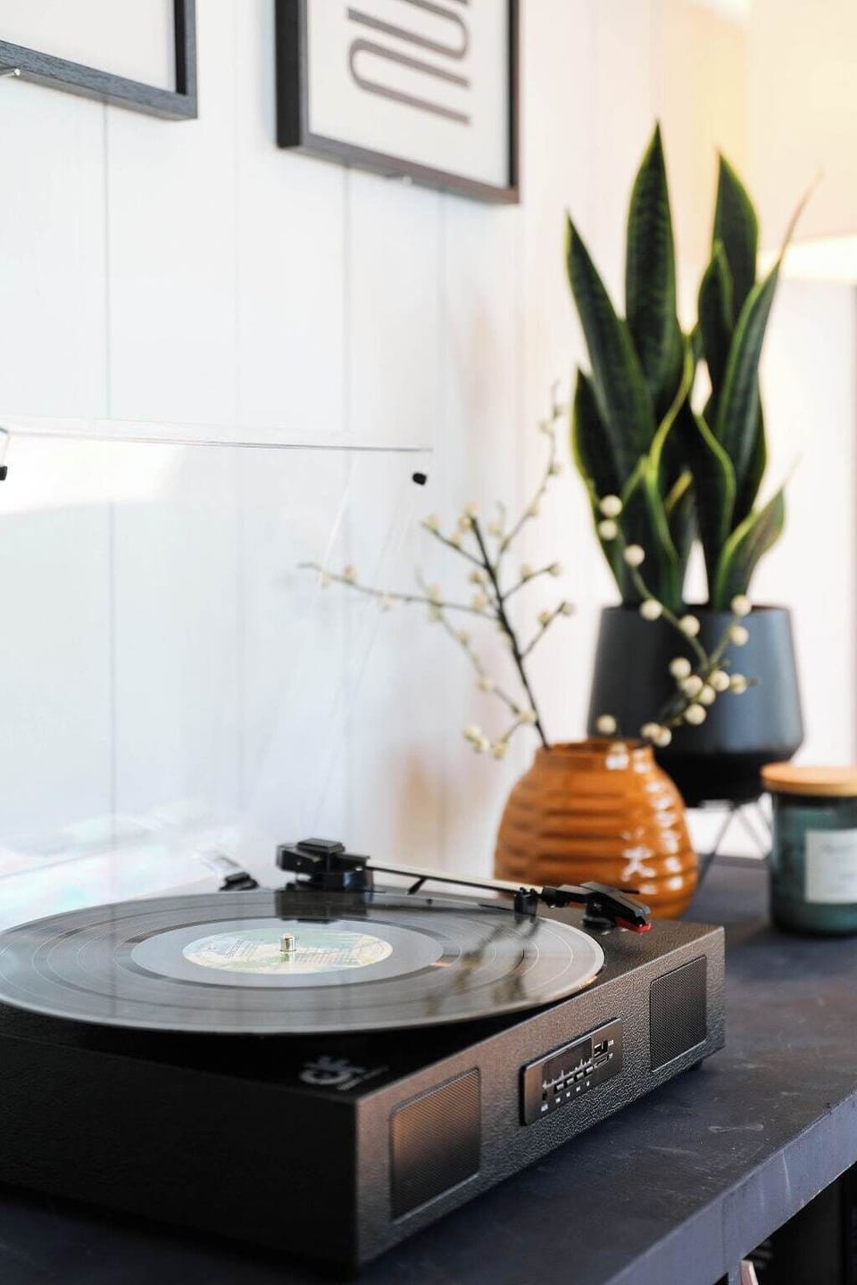 Close-up of record player