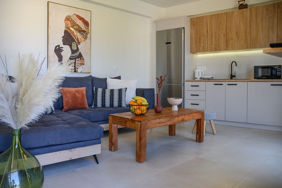 Living room area, cozy couch, Stone built villa, Pigi, Rethymno