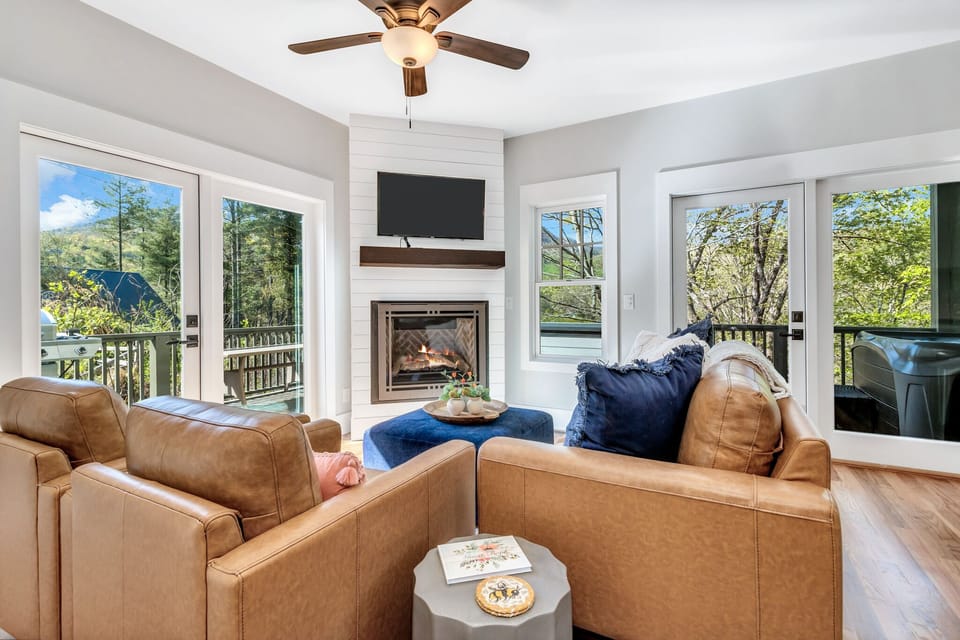 cozy living room with gas FP