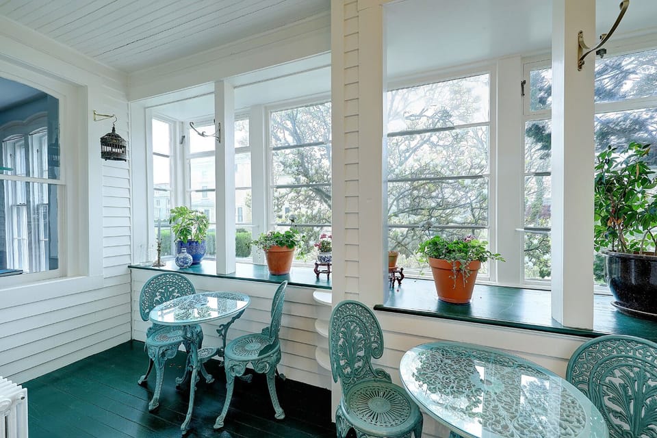 Lovely spot for morning coffee and pastries! Agassiz added this solarium.