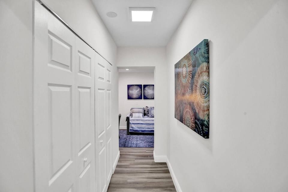 This room is missing a bedroom door.  Suited for children.