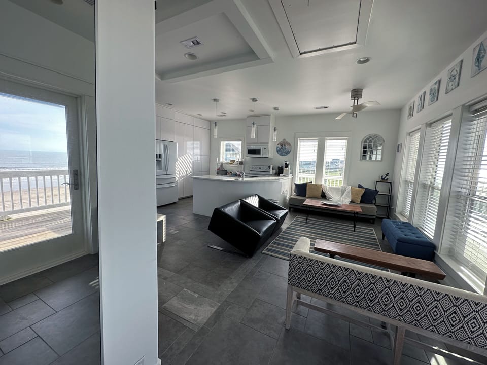 Lots of space in newly remodeled oceanfront kitchen, dining & living rooms.