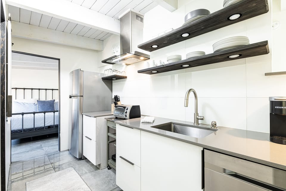 Kitchen Area with Stainless Steel Appliances. NO OVEN AVAILABLE