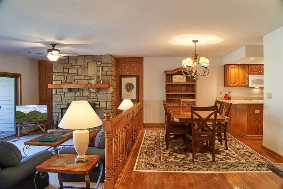 The dining room and kitchen adjoin.