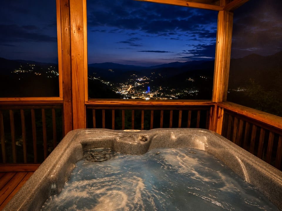 Relax in the hot tub overlooking the city 