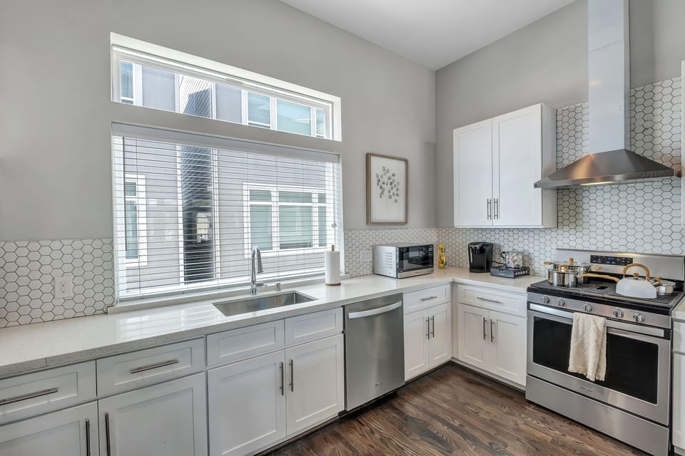 In the kitchen, you'll have plenty of counter space for meal preparation. 