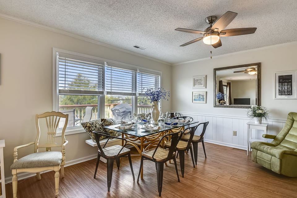 Dining room just off the kitchen with bay views
