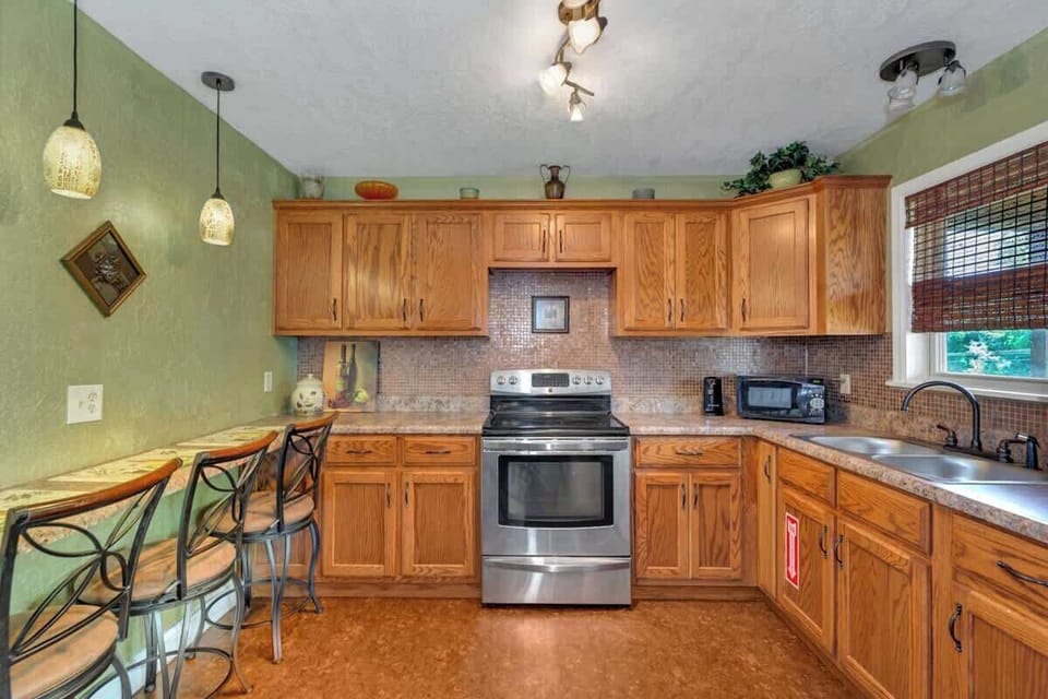 The kitchen is equipped with most anything you would need while staying at the cabin.

