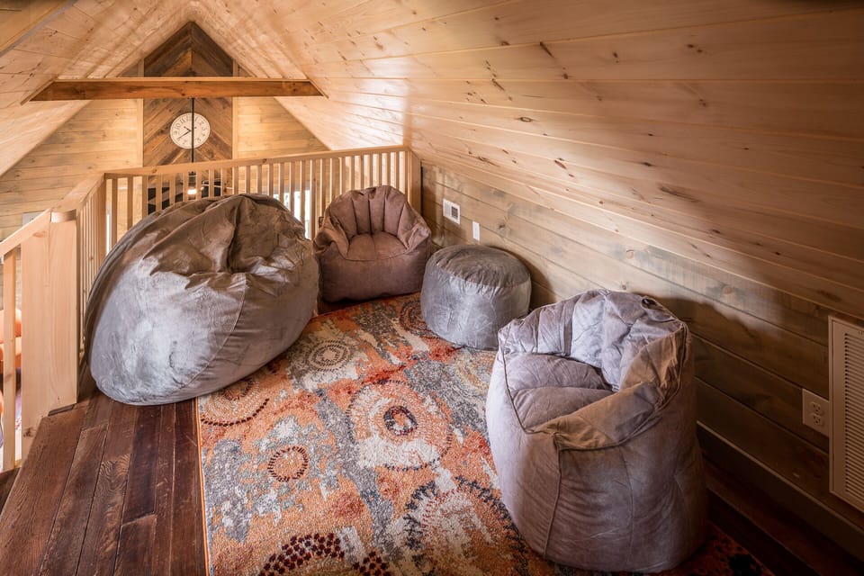 Loft Space with Bean Bags. The Large Bean Bag Converts into a Twin Mattress