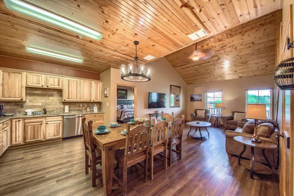 Beautiful open living room/kitchen area/loft.