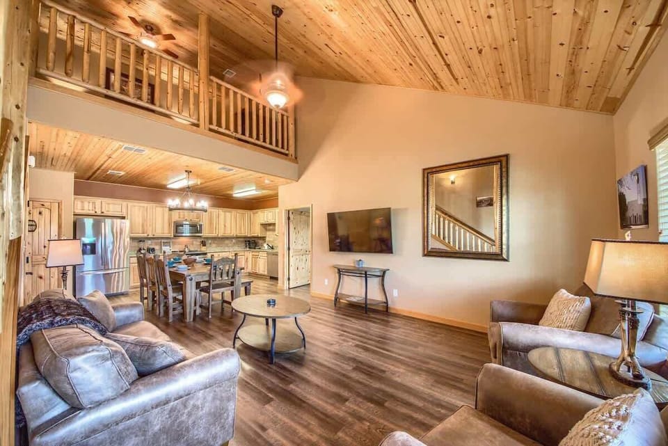Beautiful open living room/kitchen area/loft.