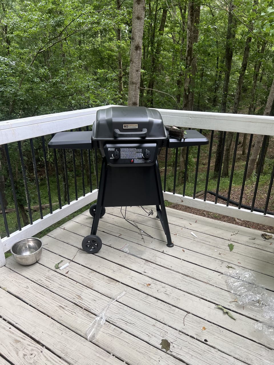 Propane grill on deck 