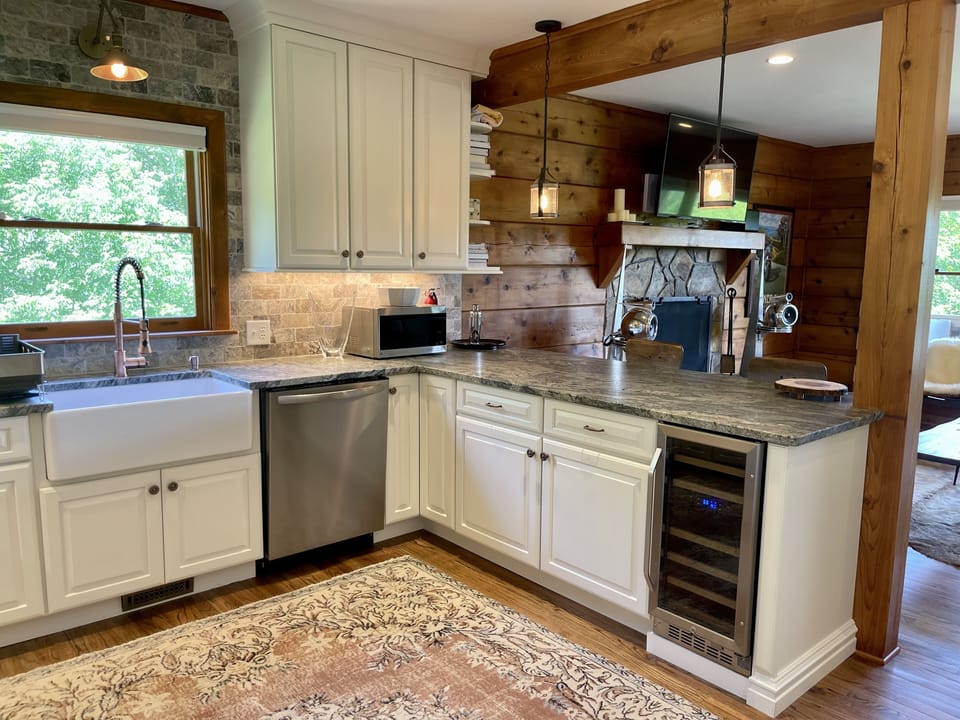 Kitchen with wine fridge.