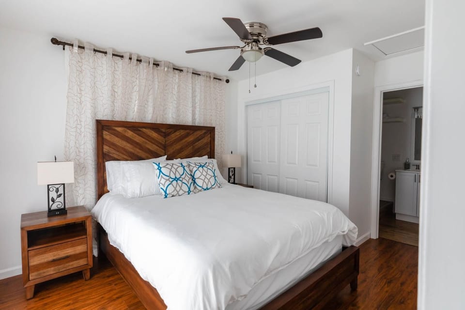 Bedroom with comfortable queen size bed