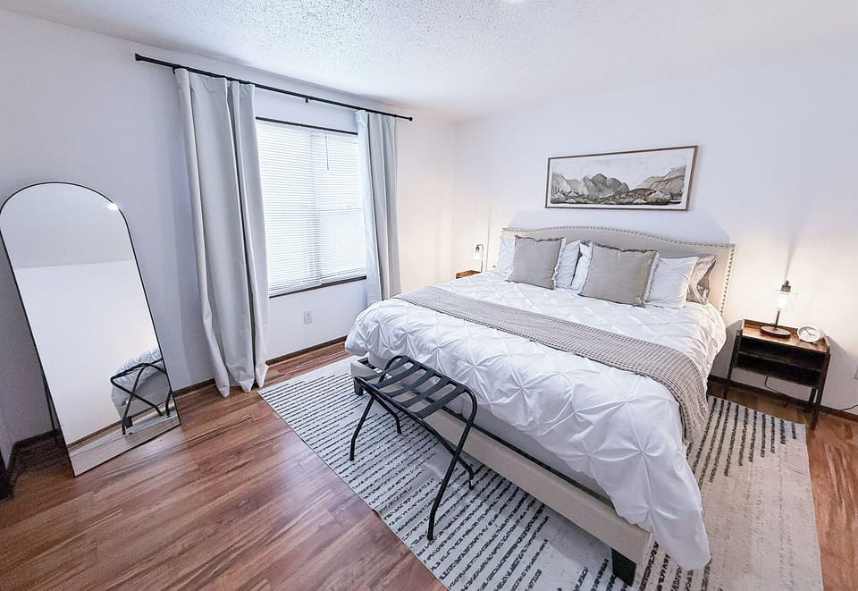 The Master Bedroom features a King Bed with Ultra Plush Bedding 