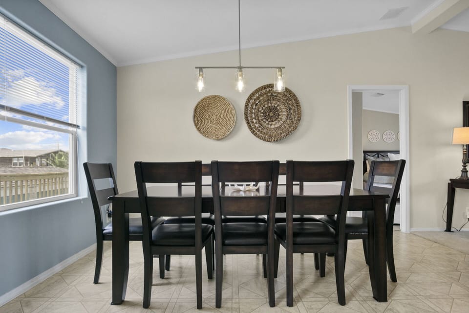 8-seat dining table ready for meals and game night!