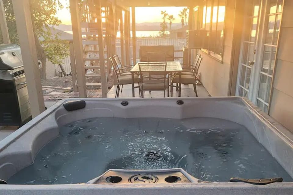Relaxing in the hot tub while watching the sunset. Open November-March