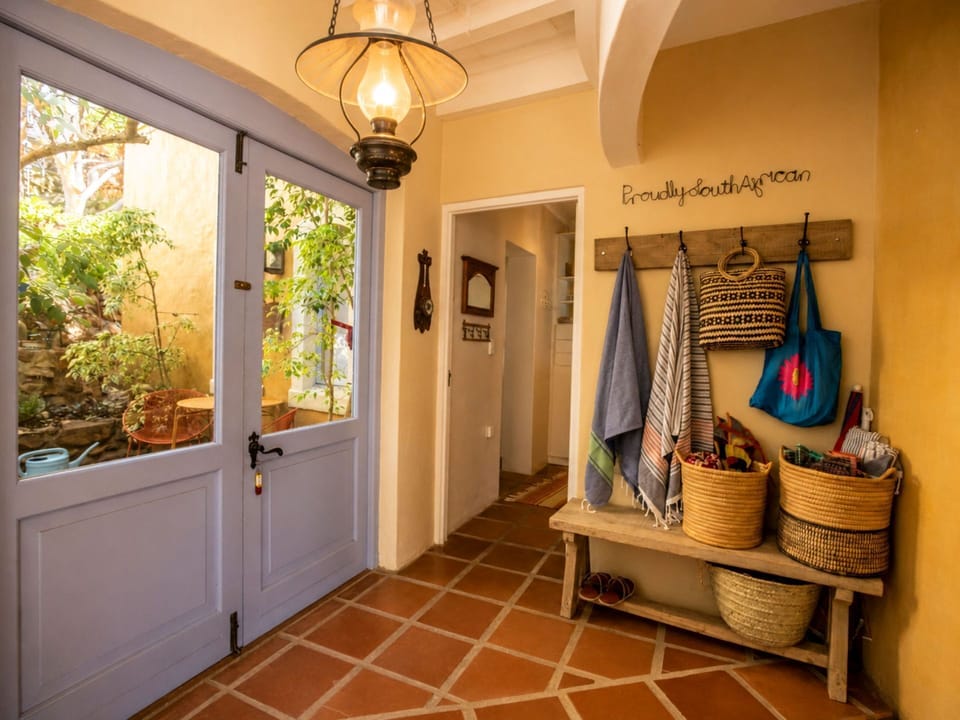 Hallway into the master bedroom with a door to the garden 