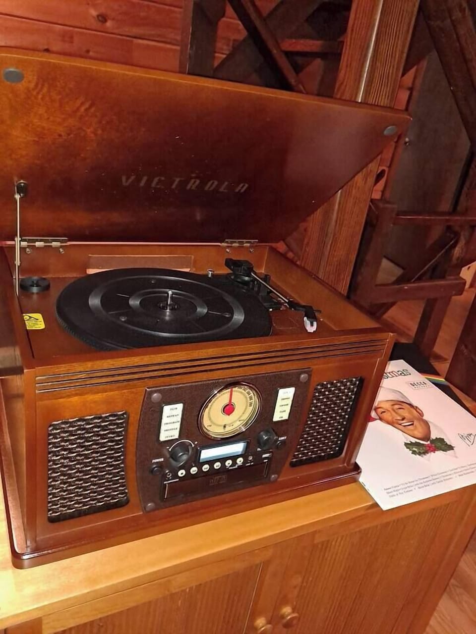 Enjoy some music on our Victrola Bluetooth speaker & record player