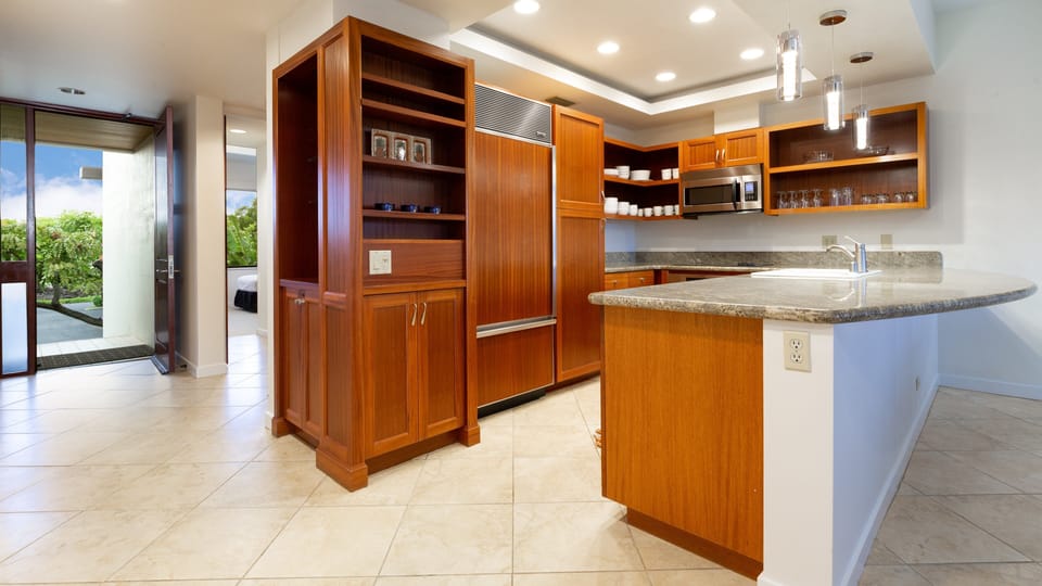 Gourmet kitchen with everything you need for preparing delicious island inspired meals