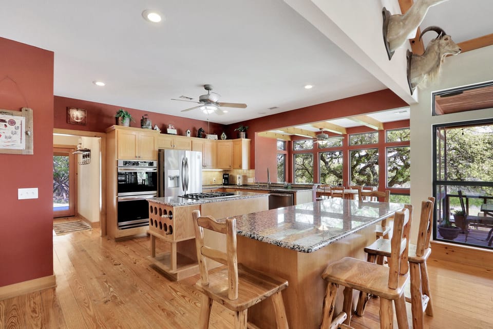 Open modern kitchen and dining area.