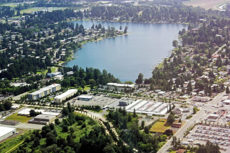 Aerial view of Angle Lake, looking from the west