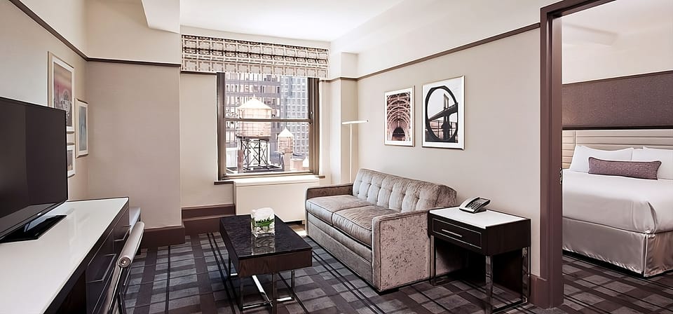 Spread out in a spacious suite layout with dedicated workspace.