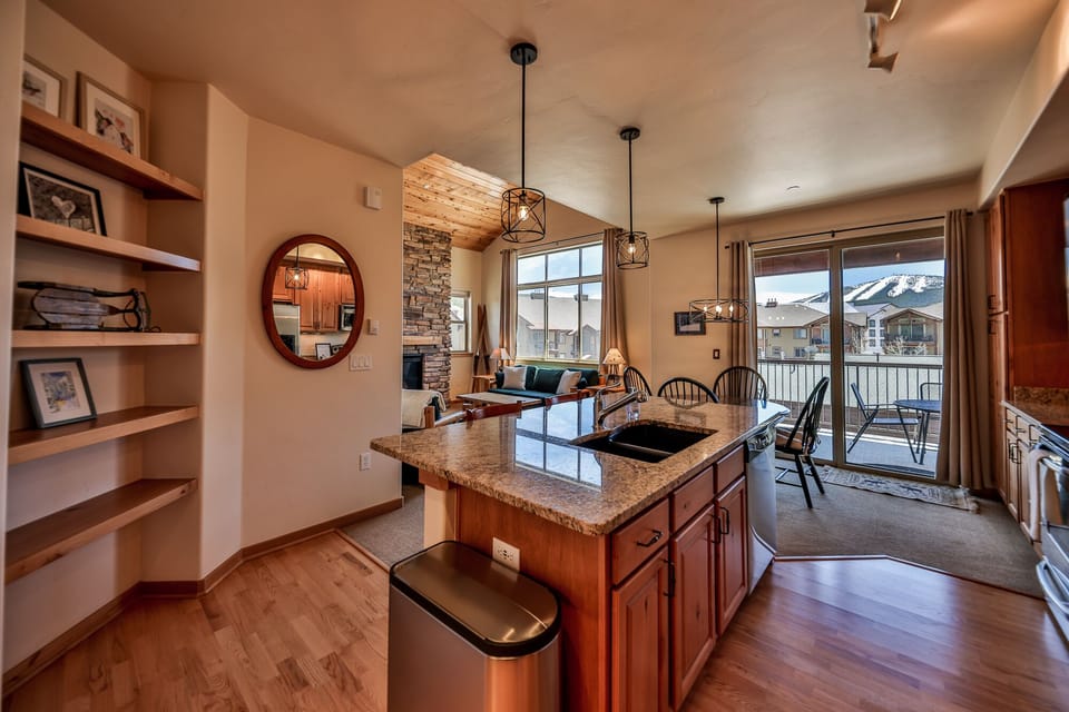 open floor plan with views of the ski mountain