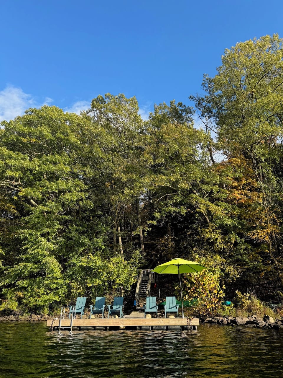 Lodge—Private dock with umbrella and swimming ladder