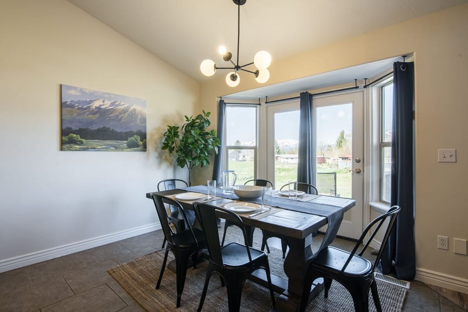 Dining room opens to the backyard.