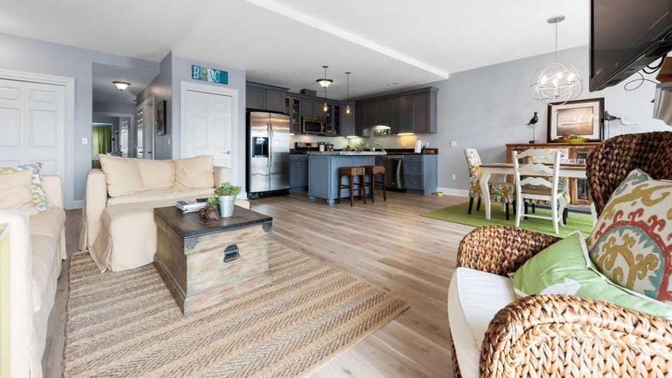 Spacious living and dining area with lakefront charm and comfort