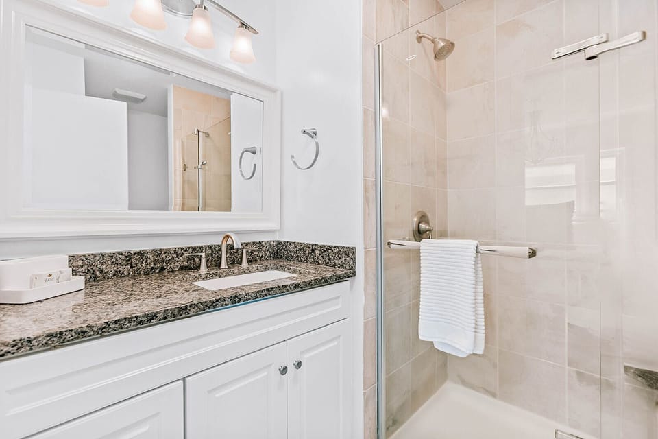 Hot shower. Fresh start. 
Private ensuite for the Queen bedroom.
Upstairs Bathroom Two