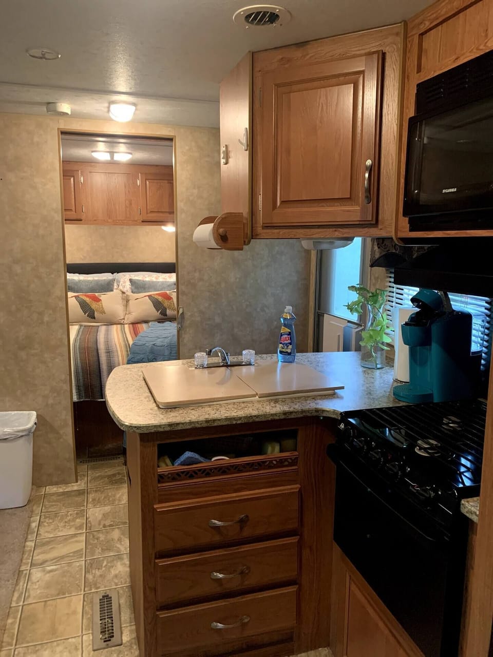 This kitchen area is perfect for your glamping experience!