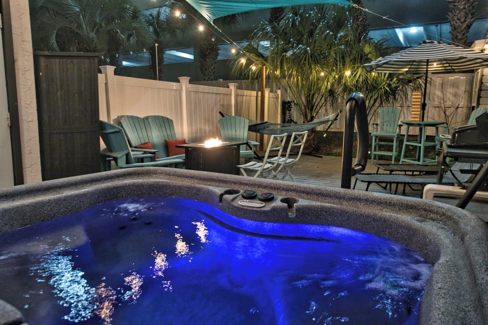At night enjoy the patio lights, hot tub, fire table, and roasting marshallows
