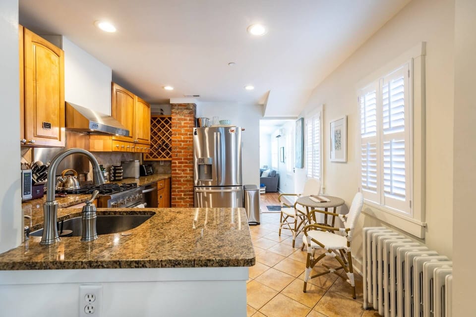 The eat-in kitchen has seating for 2 more.
