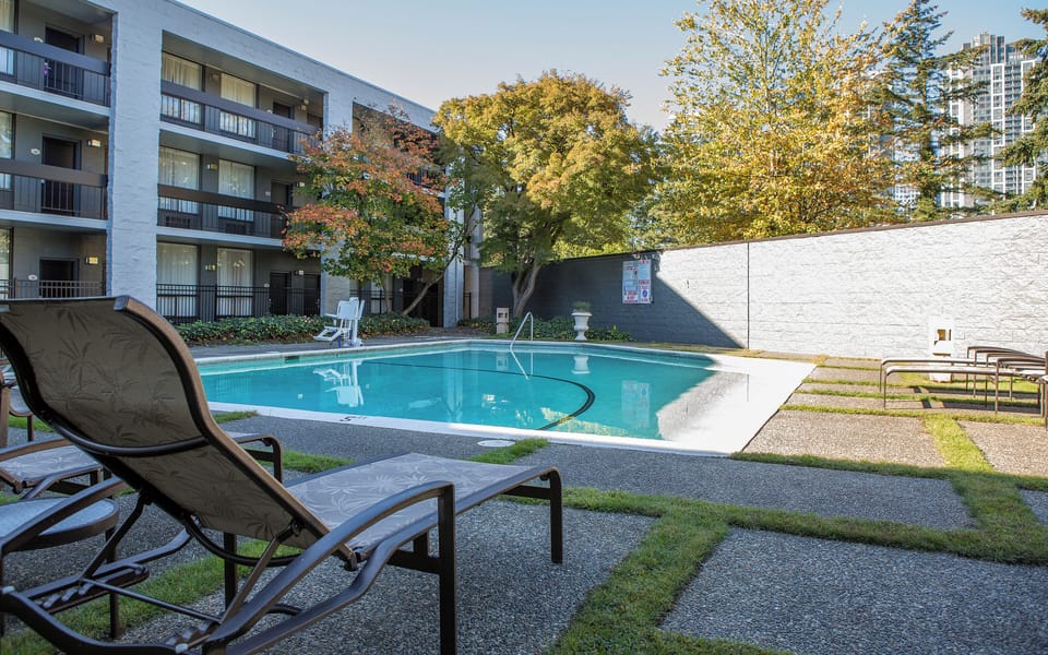 Soak up peaceful afternoons in this sheltered courtyard pool.