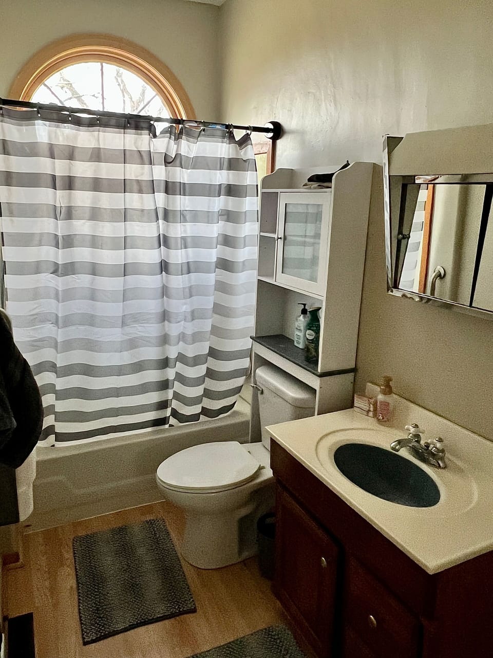 bathroom on main level.  enter it from the master bedroom or of stairs going up