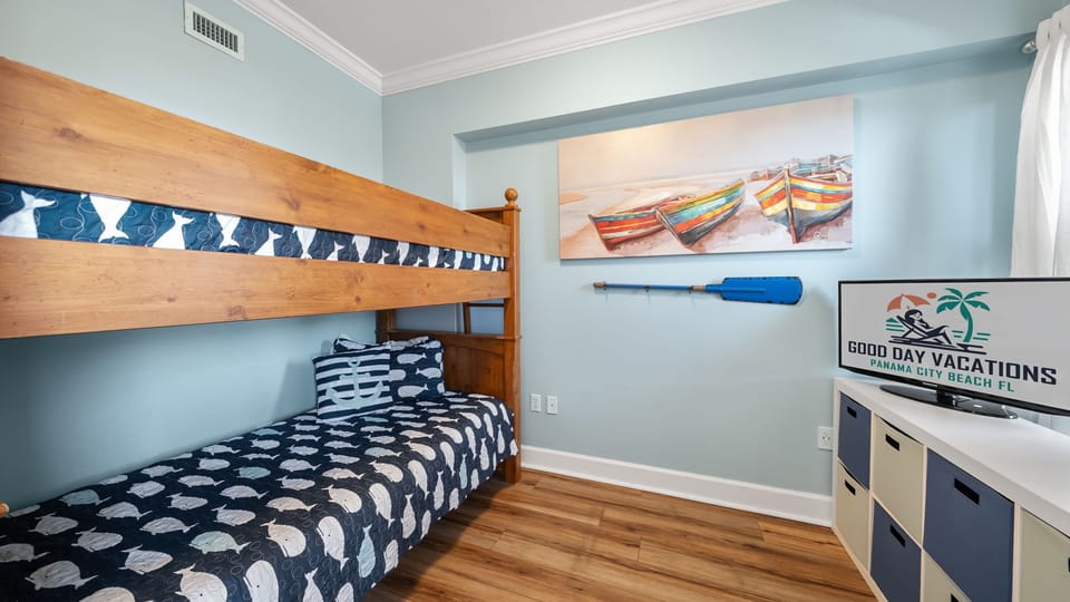 Perfect for kids or extra guests, this charming bunk room offers a fun and functional space to relax after a day at the beach.