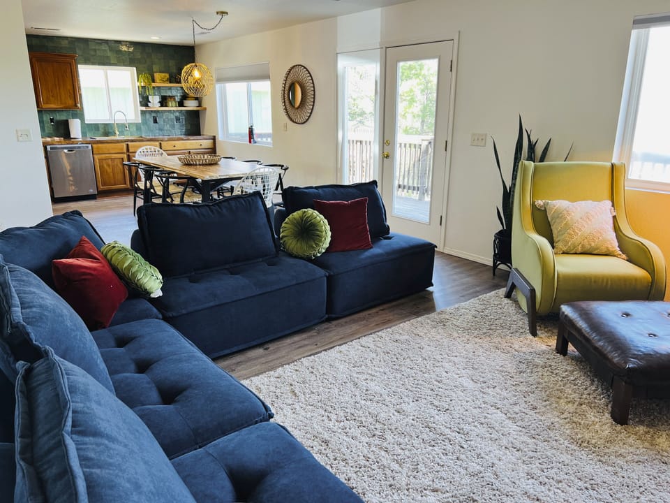 Relax and enjoy big comfy couches that double as extra sleeping area.