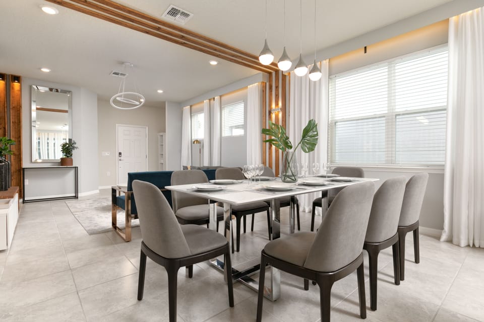 Dining room with modern and sophisticated decor.
