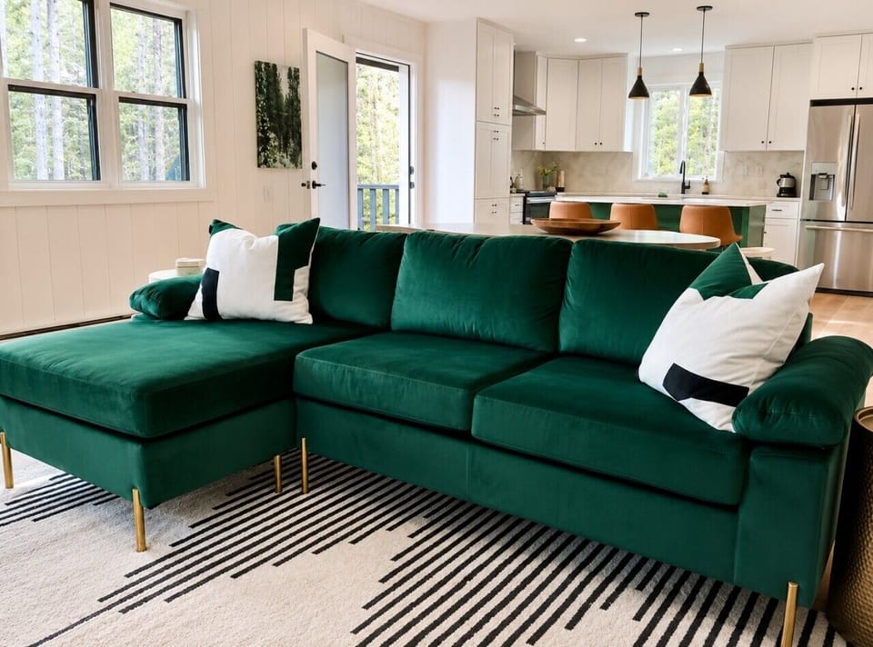 Nothing says comfort quite like an emerald velvet sofa