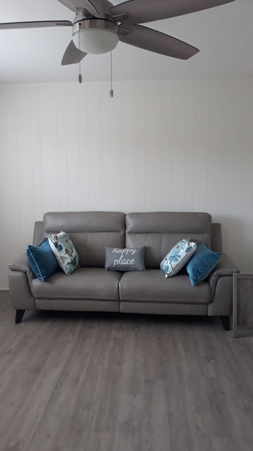 New leather electric reclining couch. End tables, and coffee table in soon!