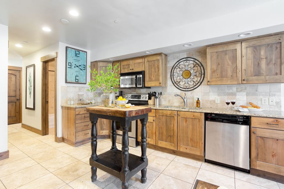 Spacious kitchen with plenty of counter space.
