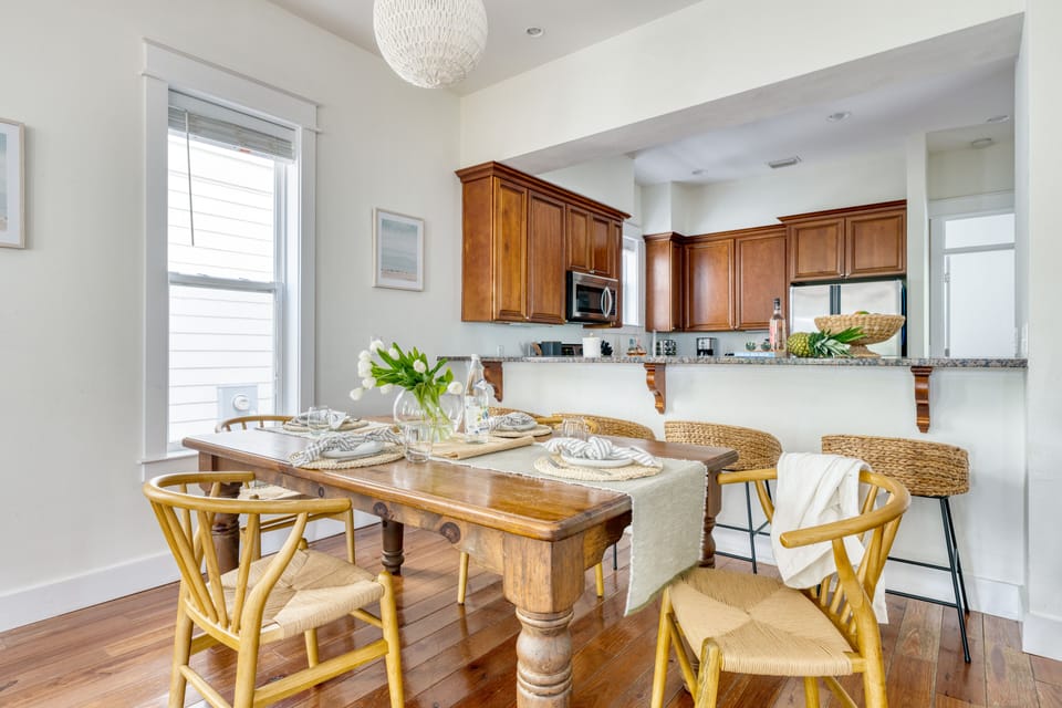 Indoor dining area connects the main living area and kitchen.