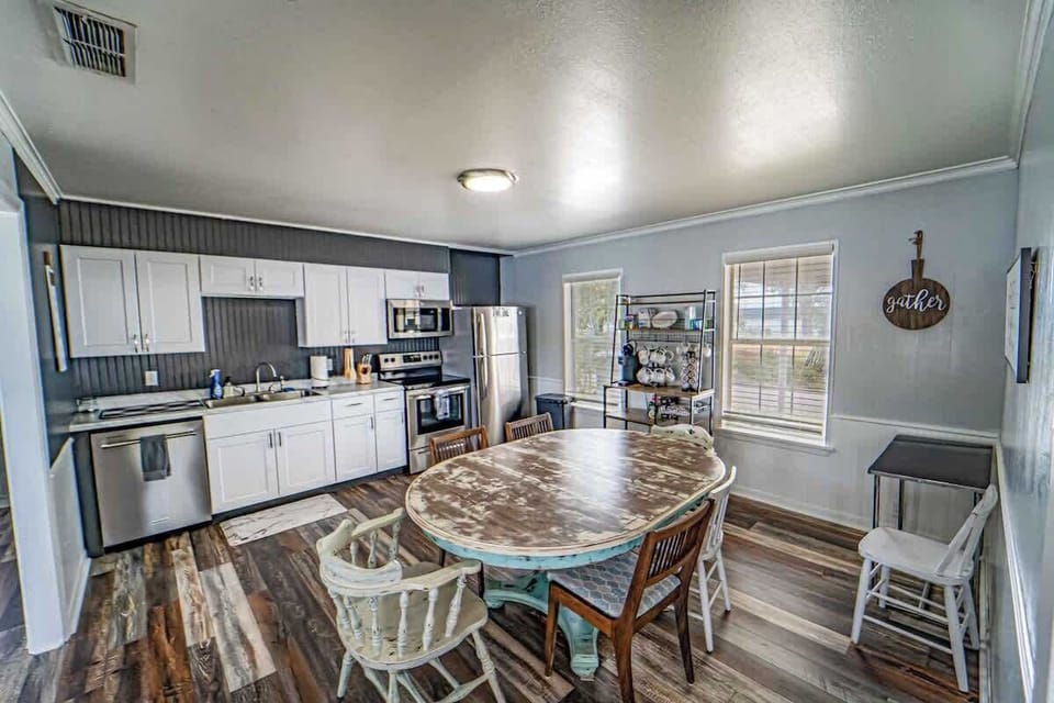 New stainless steel appliances highlight remodeled kitchen.  Coffee station gets your morning started off right.